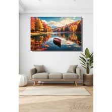 Şehber Modern Duvar Tablosu Yatay Kanvas Tekli Salon Mutfak Yatak Odası Ofis Sonbahar Göl Manzara