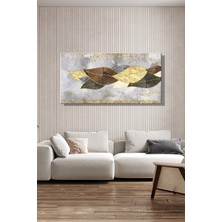 Şehber Panoramik Yatay Kanvas Duvar Tablosu Tekli Salon Mutfak Yatak Odası Ofis Gold Efekt Yapraklar