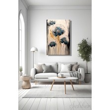 Şehber Dikey Kanvas Tablo Dekoratif Tekli Duvar Dekoru Salon Mutfak Yatak Odası Ofis Mavi Çiçekler