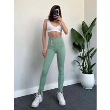 Herton Kadın Yüksek Bel Düğme Detaylı Skinny Jean - Paçası Yırtmaçlı Dar Pantolon Kesim