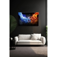 Şehber Yatay Kanvas Duvar Tablosu Tekli Salon Mutfak Yatak Odası Ofis Soyut Ateş ve Buz Temalı