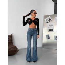 Herton Kadın Yüksek Bel Ispanyol Paça Jean Pantolon – Likralı Flare Denim, Toparlayıcı Etki, Günlük & Şık Kombin