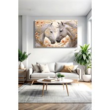 Şehber Modern Duvar Tablosu Yatay Kanvas Tekli Salon Mutfak Yatak Odası Ofis Romantik Beyaz Atlar