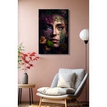 Şehber Dikey Kanvas Duvar Tablosu Tekli Salon Mutfak Yatak Odası Ofis Mistik Çiçekli Kadın Portre