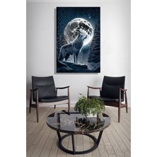 Şehber Dikey Tekli Kanvas Duvar Tablosu Modern Salon Mutfak Yatak Odası Ofis Dolunay Gri Kurt