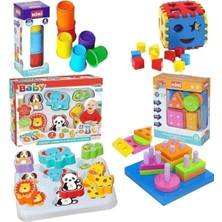 Feyza Design Eğitici Geometri Şekiller Dizayn Kule Seti - 4'lü Çocuk Oyuncağı