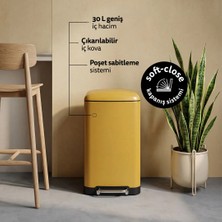 5Five Ariane Metal Pedallı 30 L Sarı Çöp Kovası - Soft Close Kapaklı, İç Kovalı, Geniş Pedallı, Sarı