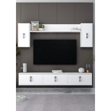 Demonte Decor 1392TV180DD-64 Duvara Montaj Tv Sehpası, Tv Ünitesi Beyaz-Gümüş