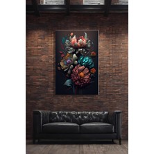 Şehber Kanvas Duvar Tablosu Dikey Tekli Salon Mutfak Yatak Odası Ofis Dijital Canlı Renkli Çiçek Tasarımı