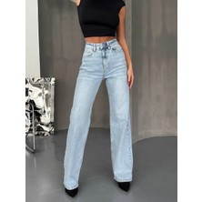 Herton Kadın Yüksek Bel Bol Paça Jean Pantolon – Az Esnek Pamuklu Kot