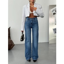 Herton Kadın Yüksek Bel Bol Paça Jean Pantolon – Az Esnek Pamuklu Kot