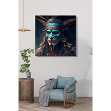 Şehber Kanvas Duvar Tablosu Kare Tekli Salon Mutfak Yatak Odası Ofis Dijital Kızılderili Savaşçı