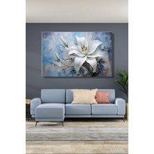 Şehber Yatay Kanvas Tablo Tekli Salon Mutfak Yatak Odası Ofis 3D Yağlı Boya Efekt Beyaz Zambak