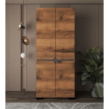 VM VERTEX MOBİLYA Floransa Yıldız Ceviz 4 Kapılı Tek Askılıklı Gardrop