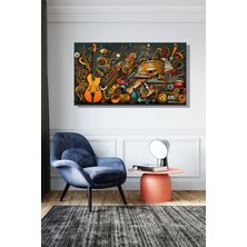 Şehber Modern Renkli Müzik Aletleri Duvar Tablosu Yatay Kanvas Tekli Salon Mutfak Yatak Odası Ofis