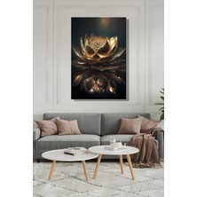 Şehber Modern Dekoratif Tekli Kanvas Duvar Tablosu Dikey Salon Mutfak Yatak Odası Ofis Altın Lotus