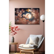 Şehber Yatay Kanvas Duvar Tablosu Tekli Salon Mutfak Yatak Odası Ofis Dolunay Kiraz Çiçekleri