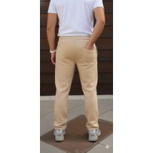 Moda Loris Erkek Üç Iplik Kışlık Pamuklu Ovarsize Bağcıklı Düz Paça Cepli Eşofman Altı Spor Rahat Model - Bej