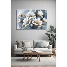 Şehber Modern Duvar Tablosu Yatay Kanvas Tekli Salon Mutfak Yatak Odası Ofis Beyaz Çiçekler