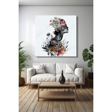 Şehber Kare Kanvas Duvar Tablosu Tekli Salon Mutfak Yatak Odası Ofis Çiçekler ve Kadın Dijital Sanat