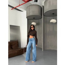 Herton Yüksek Bel Wide Leg %100 Pamuk Kadın Jean Pantolon –  Bol Paça Denim