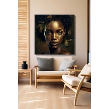 Şehber Kare Kanvas Duvar Tablosu Tekli Salon Mutfak Yatak Odası Ofis Dijital Sanat Afrikalı Kadın Portre