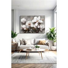 Şehber Modern Duvar Tablosu Yatay Kanvas Tekli Salon Mutfak Yatak Odası Ofis Beyaz Manolyalar