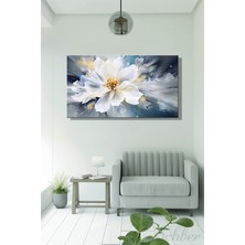 Şehber Botanik Beyaz Çiçek Temalı Yatay Kanvas Duvar Tablosu Salon Mutfak Yatak Odası Ofis