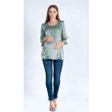 Busa Yeşil Hamile Bluz Bisiklet Yaka Viskon Kumaş 38 Beden Rahat Giyim için Tasarlandı