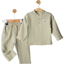 by BebekOdam Erkek Bebek Mint Yeşili Hakim Yaka Düğmeli Müslin 2'li Takım - 1016701