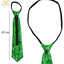 Flamex Yeşil Renk Pul Payetli Işıltılı Parti Kravatı 33 cm