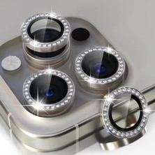 Yapax iPhone 15 Pro Max Uyumlu Taşlı Çerçeveli Kamera Gri Lens Koruyucu