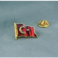 kuyumcudan Türk Bayrağı Yaka Rozeti ( Altın Kaplamalı.)