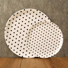 Gültaş Melamin 6 Küçük (17,5 Cm) + 6 Büyük (25 Cm) Melamin Pasta Tabağı Desen : Siyah Puantiye