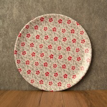 Gültaş Melamin 25 cm Melamin Büyük Pasta Tabağı 12 Adet Desen : Bahar Bordo