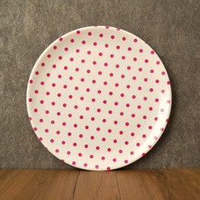 Gültaş Melamin 17,5 cm Melamin Büyük Pasta Tabağı 12 Adet Desen : Pembe Puantiye