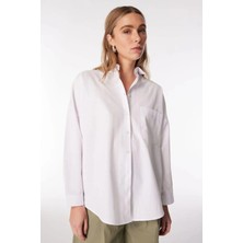 Denim Trip Oversized Gömlek Yaka Beyaz Kadın Gömlek DT10763