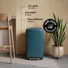 5Five Ariane Metal Pedallı 30 L Petrol Mavisi Çöp Kovası - Soft Close Kapaklı, İç Kovalı, Geniş Pedallı, Petrol Mavisi