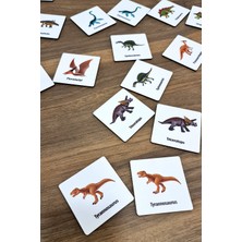 Feyza Design 24 Parça Ahşap Dinazorlar Eşleştirme Kartları - Zeka Oyunu