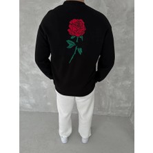 Moda Loris Unisex Bisiklet Yaka Ön ve Arka Baskılı Sweatshirt - Siyah