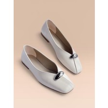 Nil Shoes Noya Ekru Tokalı Babet