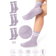 Feyza Design Yumuşak ve Kaydırmaz Bambu Yoga Çorapları - Mor 3'lü Set