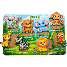 Feyza Design Orman Hayvanları Eğitici Ahşap Bul-Tak Oyuncağı ve Yapboz