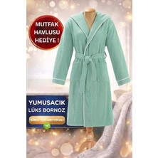 Layvera Bornoz  Pamuk-Kapüşonlu-Biyeli-Cepli-Mint Green