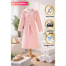 Layvera Bornoz | %100 Pamuk-Kapüşonlu-Biyeli-Cepli-Pembe