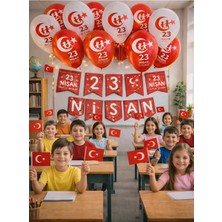 Okavango 23 Nisan Okul Anaokulu Süslemeleri 3 Metre Led, 23 Nisan Balonu Seti Balon Bandı 23 Nisan Bayrağı