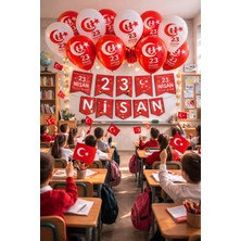 Pairla 23 Nisan Okul Anaokulu Süslemeleri 3 Metre Led, 23 Nisan Balonu Seti Balon Bandı 23 Nisan Bayrağı