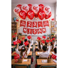 Pairla 23 Nisan Okul Anaokulu Süslemeleri 3 Metre Led, 23 Nisan Balonu Seti Balon Bandı 23 Nisan Bayrağı