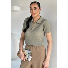 Gülseli Kadın Polo Yaka Yarım Fermuarlı Triko Bluz P-00020923