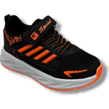 Spido Kids 017-26 Anorak Deri Anatomik Cırtlı Çocuk Sneaker Siyah Turuncu 31-35